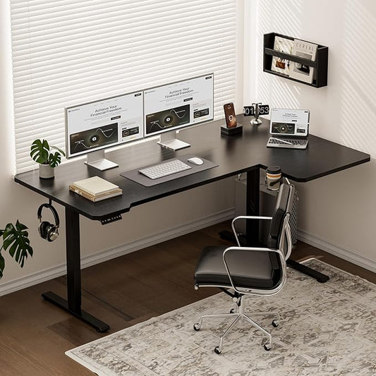 71" Reversible L-Shaped Electric Standing Desk Adjustable Height Gaming Stand Up Corner Desk Sit Stand Home Office Computer Desk with Splice Board, Black