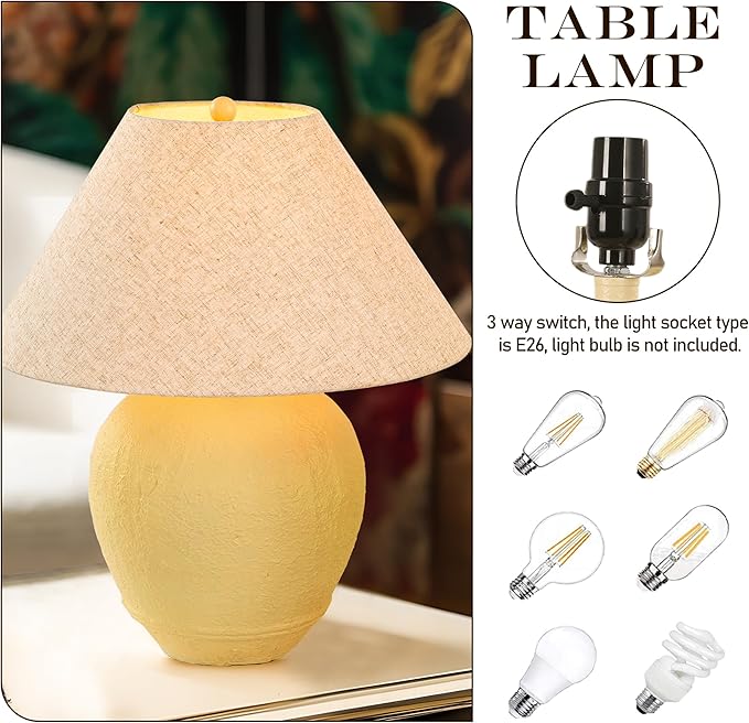 Pia Ricco 21'' Large Cream Base Ceramic Basin Table Lamp for Bedroom, Living Room, Dining Room, Office, Beige Shade