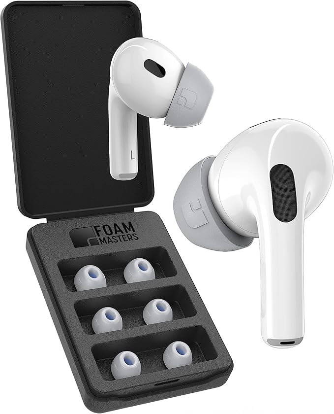 Foam Masters Ultra-Premium Memory Foam Ear Tips for AirPods Pro 1st & 2nd Gen | 3 Pairs | New Ver. | Secure Fit | Super Comfort | Better Noise Cancel | Replacement Buds (Assorted S/M/L, Gray)
