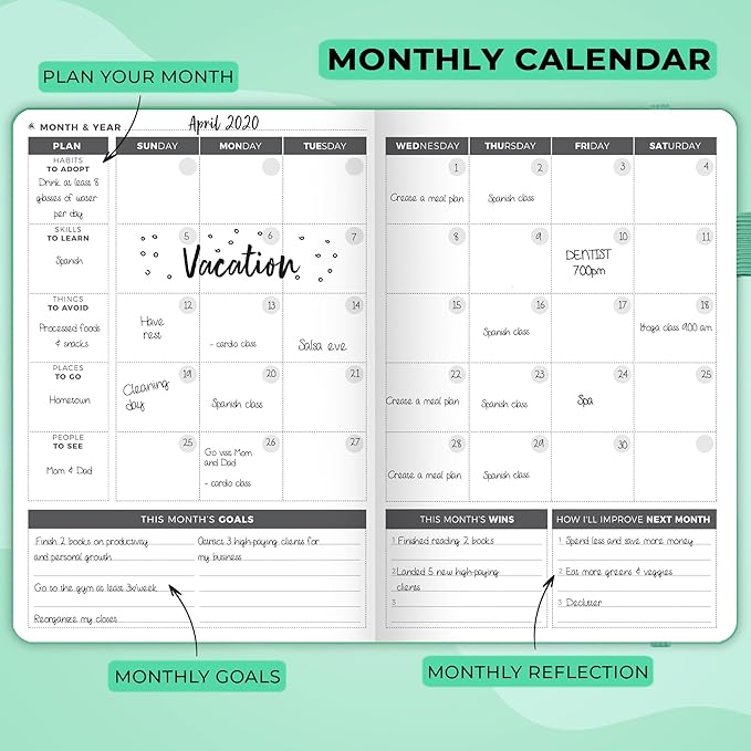 Clever Fox Planner – Undated Weekly & Monthly Planner for Productivity, Time Management & Goals – Organizer Journal – A5 (Emerald)