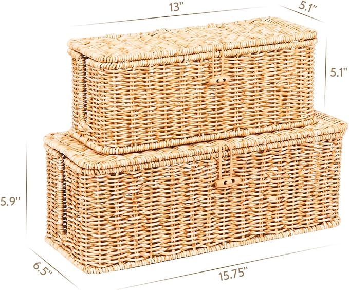 BROWNLILY Cable Management Box, Rattan Style Cord Organizer for Desk Cord Hider Outlet Covers Baby Proofing for Power Strip TV PC Router Charger Under Desk Storage with Lockable Lid and Cable Ties