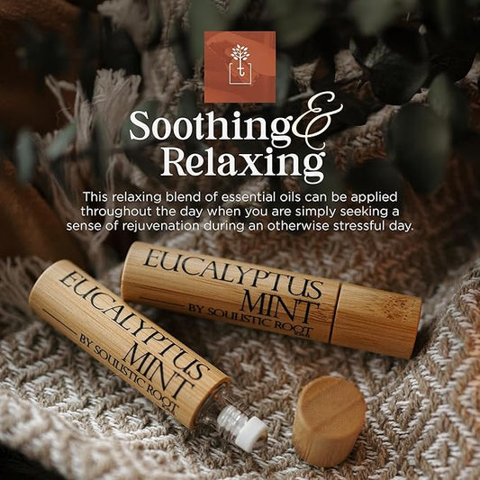 Eucalyptus Mint Essential Oil Roll On – Breathe Essential Oil Blend w/Peppermint, Spearmint, Rosemary – Aromatherapy Rollerball for Spa, Self Care, Energy – 10ml Bottles Each