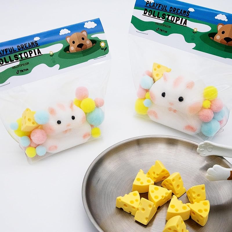 Hamster Shaped Taba Squishy Cute Soft Squishy Handmade Silicone Toys Stress Relief Squeeze Plaything Gifts (White)