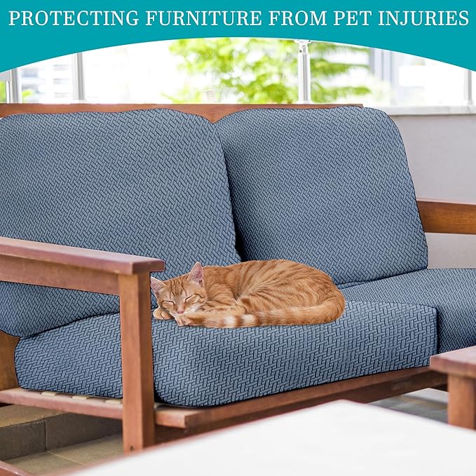 14Pcs Stretch Patio Cushion Covers,Outdoor Couch Covers Replacement,Outdoor Couch & Sofa Slipcovers,for Patio Furniture Cushion Covers,Washable Reusable Furniture Protector (West Lake Blue,Cover Only)