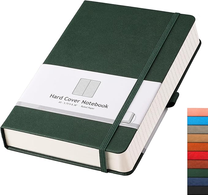 AHGXG Lined Journal Notebook - 320 Numbered Pages Thick Journal for Women A5 Notepad College Ruled, 100gsm Paper, Leather Hardcover, for Men Writing Work Office School, 5.75'' X 8.38''-Green