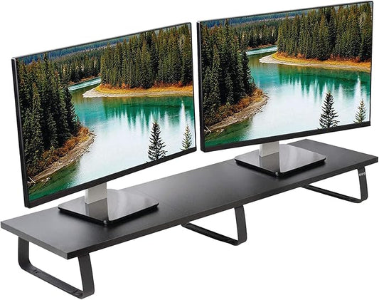 VIVO 39 inch Extra Long Monitor Stand, Wood & Steel Desktop Riser, Dual Screen, TV, Keyboard, Laptop, Ergonomic Desk and Tabletop Organizer, Black, STAND-V000DL