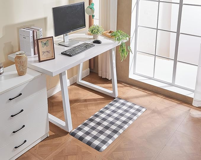 Anti Fatigue Kitchen Rugs Farmhouse Kitchen Mats for Floor,Cushioned Non-Slip Ergonomic Comfort Rug Standing Mat for Kitchen,Doing Dishes,Floor,Home,Office,Laundry,Plaid Black,17.3"x39"