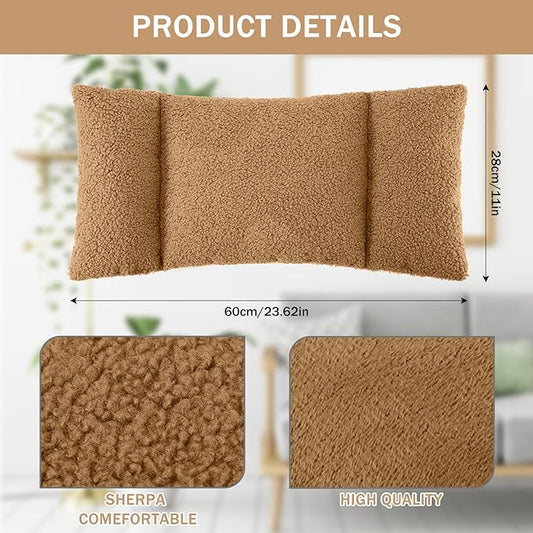 Queekay Fleece Lumbar Support Pillow 3 Section Back Pillow Office Chair for Back Support Comfortable Lumbar Cushion for Car Seat Pain Relief Sofa Rest(Light Tan)
