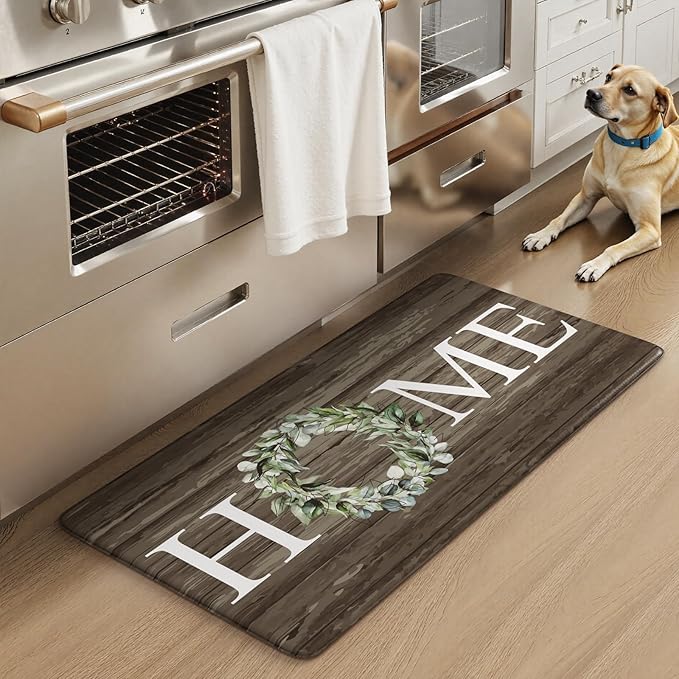 KIMODE Anti Fatigue Kitchen Mats for Floor Non Slip,Farmhouse Spring Kitchen Rugs Waterproof,Cushioned Memory Foam Carpet for Sink Laundry Office Home Doorway,20"x39",Brown
