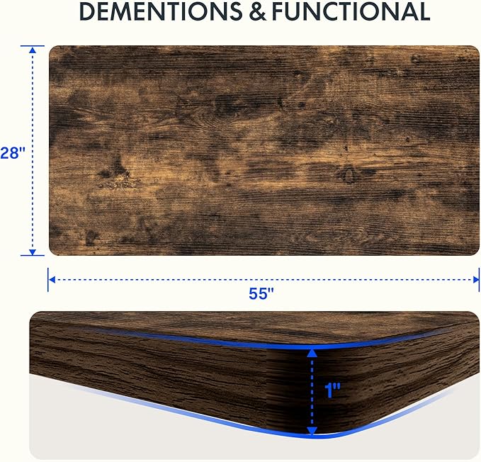 FLEXISPOT EN2 Whole-Piece Standing Desk with Clamp Power Strip, 55 x 28 Electric Stand Up Height Adjustable Desk with Cable Management (Black Frame + 55" Rustic Brown Desktop, 2 Packages)