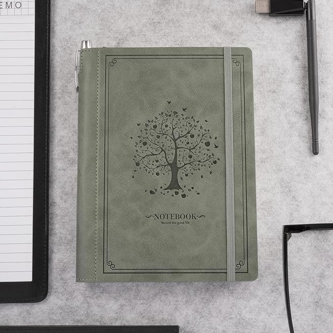 Lined Notebook Journal for Women Men 320 Pages A5 Hardcover Leather with Pen Holder College Ruled Journals for Work Note Taking Travel School Green