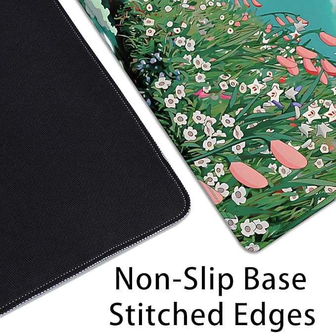 Anime Flowers in The River Extended Desk Pad Flowers Mouse Pad,Large Gaming Floral Mouse Mat with Stitched Edges,Non-Slip Rubber Base Mousepad for Office Computer Keyboard Laptop Home