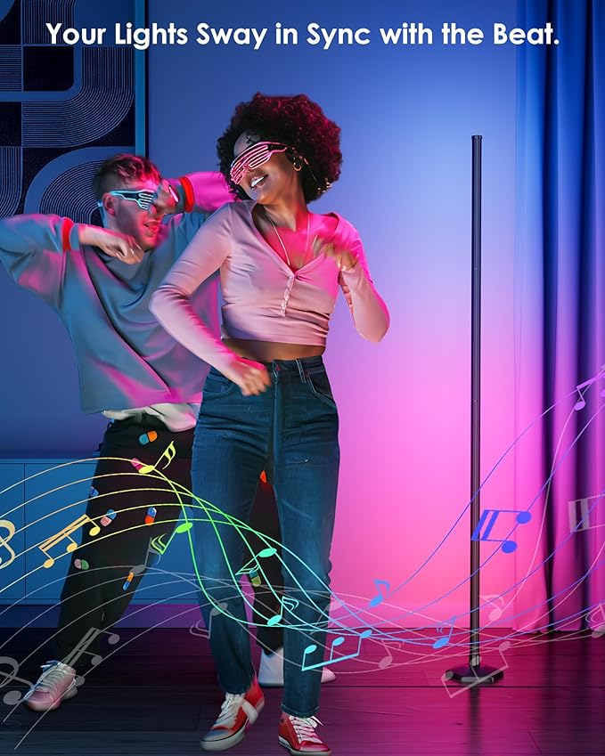 2PCS Corner Floor Lamp,RGB LED Corner Lamp with Remote Control,65" Color Changing Mood Light with Smart App and Remote Control Modern Floor Lamp with Music Sync for Bedroom, Living Room Gaming Room