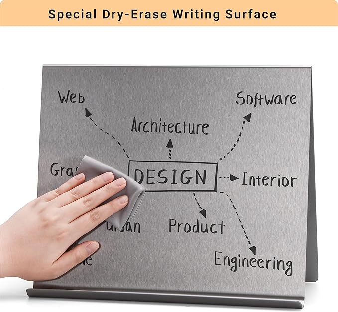 Large Magnetic Bulletin Board – Dry Erase Memo Board with Stand – Tabletop Metal Easel for Magnet Display – 12x10 Inches + 4 Magnets