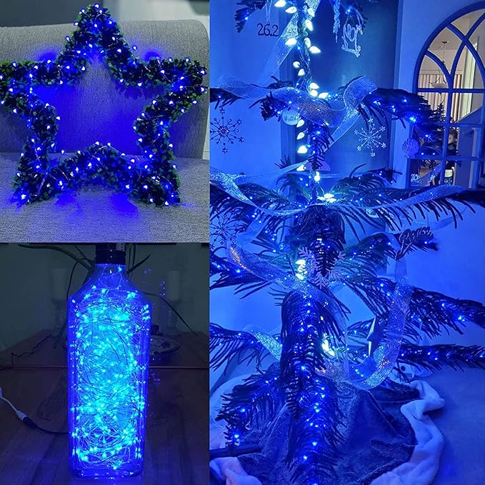66Ft 200 LED Fairy Lights Plug in, Waterproof with Remote Outdoor 8 Modes Christmas Lights Bedroom Decor, Twinkle Light with Timer for Girl's Room Christmas Decorations (Blue)