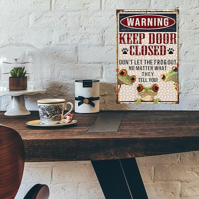 500 Piece Wooden Jigsaw Puzzle Keep Door Closed Don't Let The Frogs Out No Matter What They Tell You Adults Kids Challenging Game Educational Stress Relief Time 20.4x15 Inch