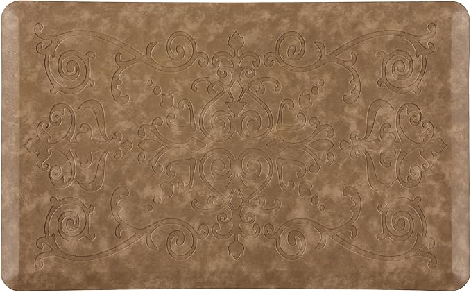J&V TEXTILES Medallion Embossed Cushioned Anti Fatigue Floor Mat, Thick Non Slip Waterproof Kitchen Rug, Heavy Duty Foam Standing Mat for Kitchen (Taupe, 20" X 39")