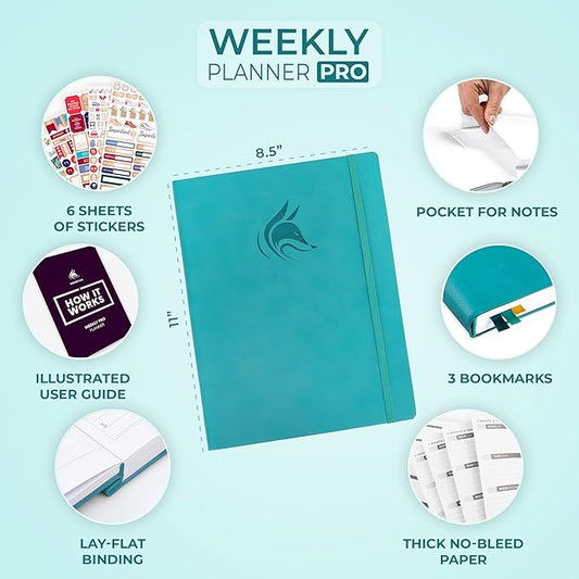 Clever Fox Planner PRO – Weekly & Monthly Life Planner to Increase Productivity, Time Management and Hit Your Goals, 8.5x11″ (Turquoise)