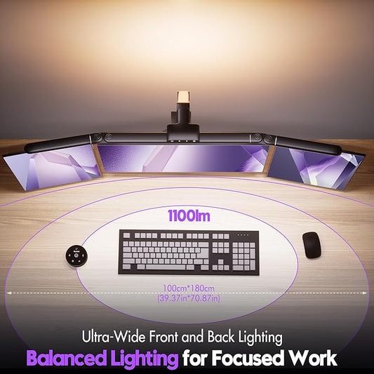 Quntis 32.5" Architect Desk Lamps for Office Home Dorm - Eye Care 3 Light Bar 1100LM Bright, Ambient Backlight, Radar Sensor, Remote Control, 2H Timer, Workbench Drafting Reading Video Conference Task