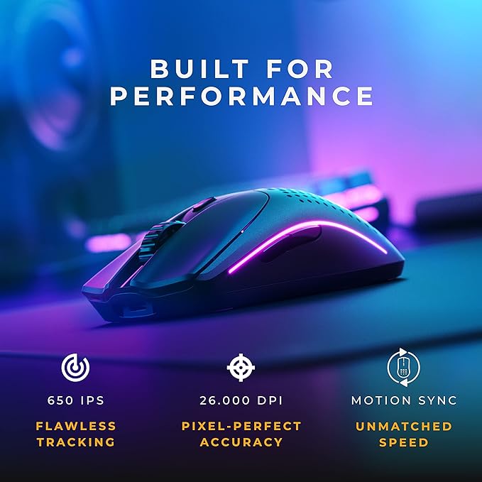 Glorious Gaming Model O 2 Wireless Gaming Mouse - Hybrid 2.4GHz & Bluetooth Wireless, 68g Superlight, Long Battery Life, 26k BAMF 2.0 Sensor, RGB, Ambidextrous, 6 Buttons, PTFE Feet - Black