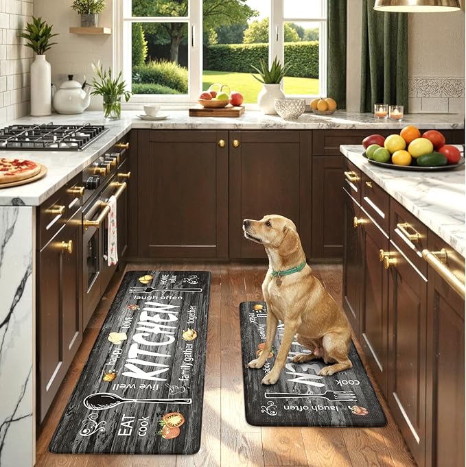 KIMODE Kitchen Mats,Grey Anti Fatigue Kitchen Rugs Sets of 2,Non Slip Waterproof Farmhouse Kitchen Floor Mats,Cushioned Comfort Standing Mat for Home,Laundry, Sink,Desk