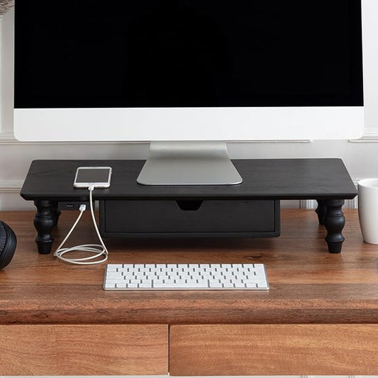 Anji Mountain Monitor Stand - Desktop Organizer & Laptop Riser, Ergonomic Monitor Riser, Space-Saving Monitor Stand for Desk, Durable Construction, Easy Assembly, Ideal for Home & Office,Black