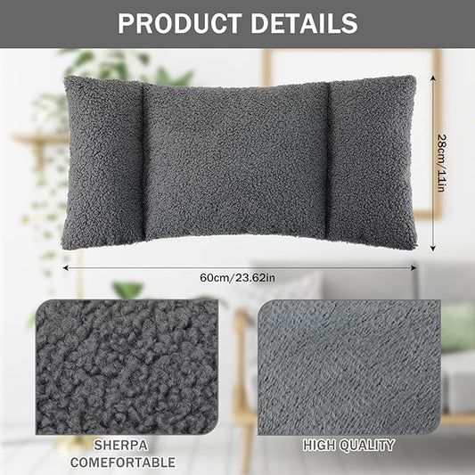 Queekay Fleece Lumbar Support Pillow 3 Section Back Pillow Office Chair for Back Support Comfortable Lumbar Cushion for Car Seat Pain Relief Sofa Rest(Dark Gray)