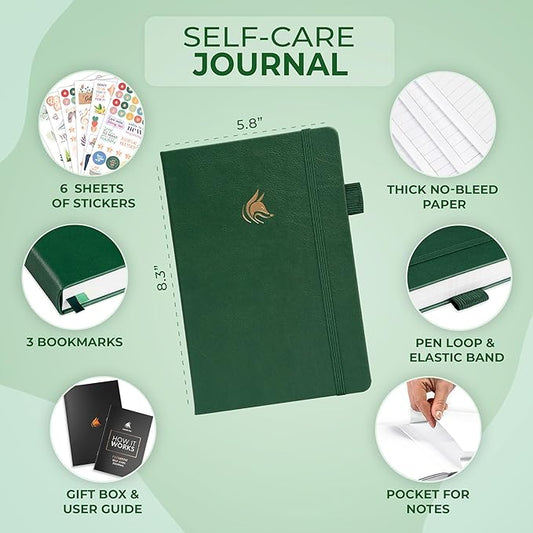 Clever Fox Self-Care Journal Premium – Daily Gratitude & Mental Health Notebook for Women – Reflection & Personal Development Journal (Forest Green)
