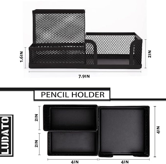 Ludato Desk Organizers Mesh Pencil Holder,3 Compartments Black Mesh Pen Holder Storage for Office Desk Accessories