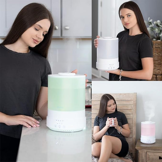 BlueHills 2500 ML XL Essential Oil Diffuser Aroma Humidifier with Timer for Large Home Decor Baby Rooms Plants Big Huge 2.5 L Extra Large Capacity High Mist Long Run with Lights White - F001