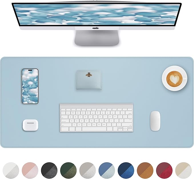 Non-Slip Desk Pad,Mouse Pad,Waterproof PVC Leather Desk Table Protector,Non-Slip PU Leather Desk Blotter, Easy Clean Laptop Desk Writing Mat for Office Work/Home/Decor(Light Blue, 24" x 13.7")