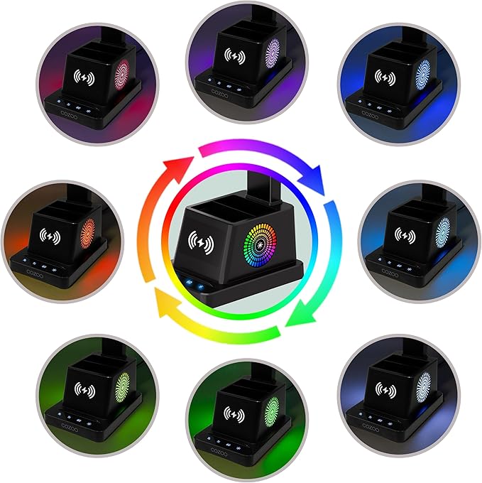 cozoo Desk Lamp,LED Desk Lamps for Home Office,Wireless Charger Small Desk Lamp with Pen Holder,Color Changing Nightlight,12 Lighting Modes,Desk Lamp for College Dorm Room,Desk Light,Nail Desk Lamp