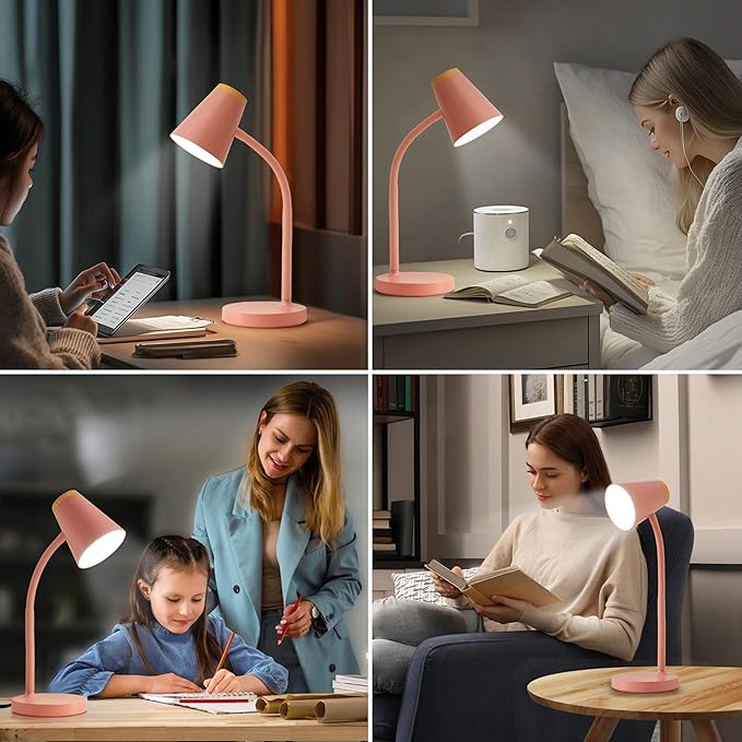 Desk Lamps for Home Office - Small LED Desk Lamp Touch Dimmable Reading Light for College Dorm Room - Adjustable Flexible Gooseneck Table Lamp for Bedside Bedroom Nightstand Pink