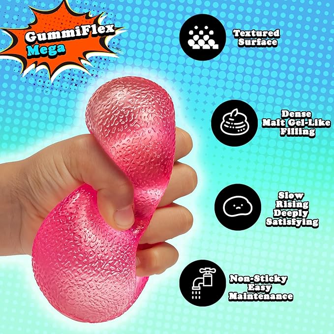 GummiFlex Mega Sensory Stress Toy – High-Density Gel-Filled, Slow-Rising, Textured Fidget Toy for Stress & Anxiety Relief, Hand Workout – ADHD, Autism, Office & Students – 3.5", 1Pc, Pink