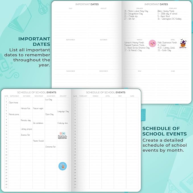 Clever Fox Teacher Planner – School Year Planner with Calendars & Lesson Plans – Teacher Plan Book for Classroom & Homeschool Organization - Undated, 7x10″, Hardcover (Turquoise)