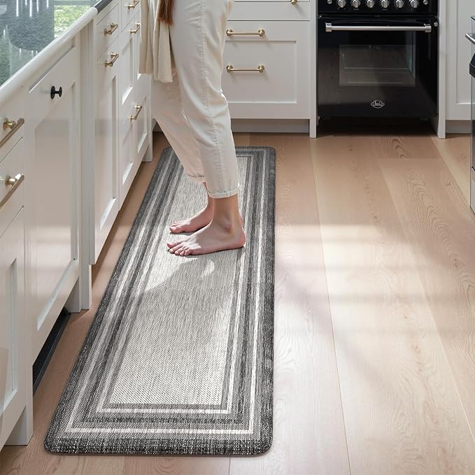 KIMODE Anti Fatigue Kitchen Mat, Cushioned Farmhouse Kitchen Runner Rug, Non Slip Waterproof Kitchen Mat for Floor, Comfort Foam Standing Desk Mat for Laundry, Office, Sink Grey 17.3"x59"