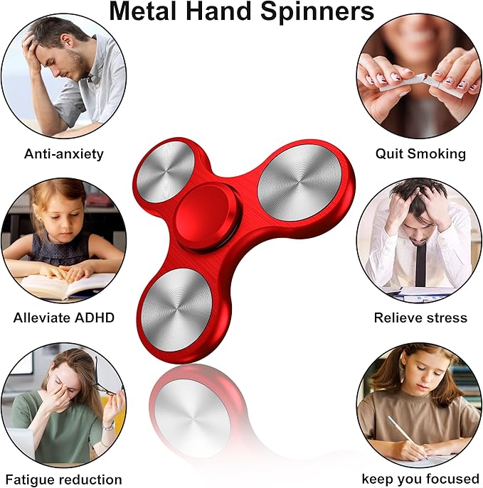 Fidget Spinners Toy, Metal Stainless Steel Bearing High Speed 4-8 Min Spins, EDC ADHD Stress Anxiety Relieves Reducer Fidgets Finger Toys, Spinner Toys for Kids and Adults (Red)