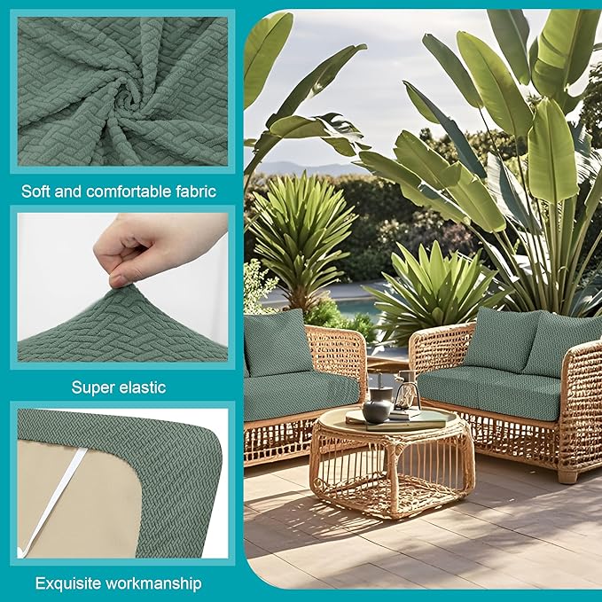 14Pcs Stretch Patio Cushion Covers,Outdoor Couch Covers Replacement,Outdoor Couch & Sofa Slipcovers,for Patio Furniture Cushion Covers,Washable Reusable Furniture Protector (Matcha Green,Cover Only)