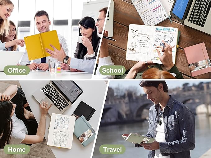 EMSHO A5 Hardcover Leather Dotted Journal - 320 Page Dot Grid Notebook for Women & Men, 100GSM Thick Paper, Ideal for Bullet Journaling, Work Notes, Sketching, Diary, School & Travel-yellow