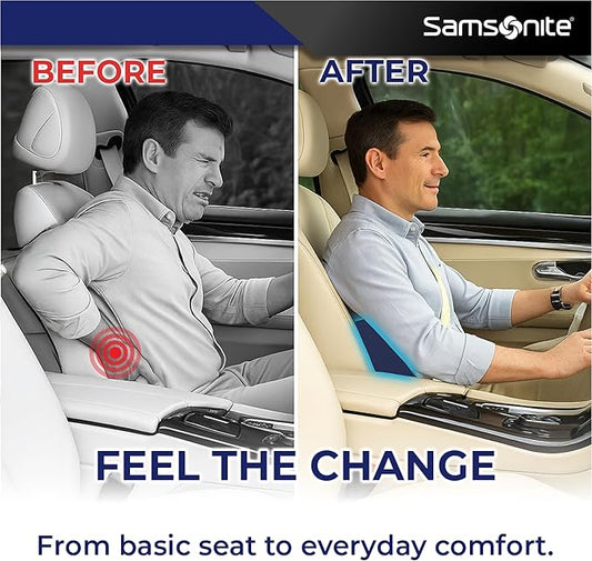 Samsonite Ergonomic Lumbar Support Pillow for Office Chair and Car Seat - Memory Foam Back Support Lumbar Pillow Premium Cushion Chair Support for Lower Back Pain Relief and Versatile Use (Dark Blue)