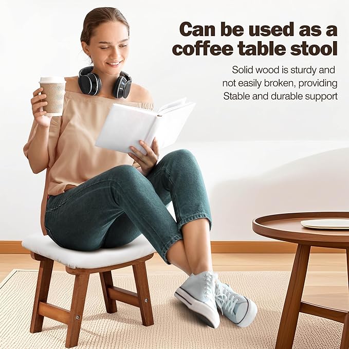 Foot Stool with Leather Cover,Foot Rest Made of Wooden for Couch,Bench,Sofa,Under Office Desk