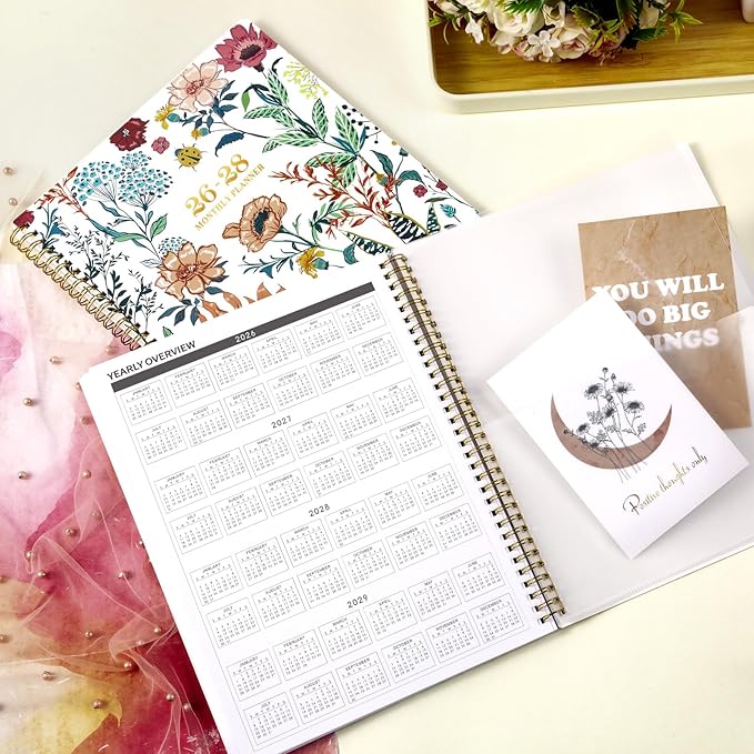 2026-2028 Monthly Planner/Calendar - 3 Year Monthly Planner 2026-2028, Jan. 2026 - Dec. 2028, 9" × 11" Calendar Planner 36-Month with Tabs, Twin-Wire Binding, Two-Side Pocket, Celebrity Quotes & Notes