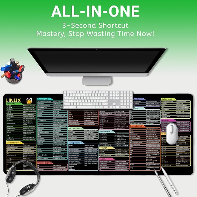 Linux Commands Line Mouse pad - Cheat Sheet Mousepad XL Gaming Desk mat Shortcuts to Kali/Ubuntu/Red Hat/Debian/OpenSUSE/Centos/Arch/Unix/Mint Programmer Employee Appreciation Gifts