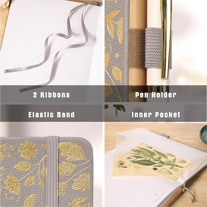 TIEFOSSI Bullet Dot Journal, Vintage Journal Notebook for Women Men, 160 GSM 192 Premium Pages, A5 Hardcover Journaling Notebooks Gift, for Travel Office Daily Writing