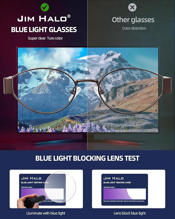 JIM HALO Trendy Oval Blue Light Glasses for Woman Men, Retro Round Computer Screen Blocker Glasses Eyes Protection UV400