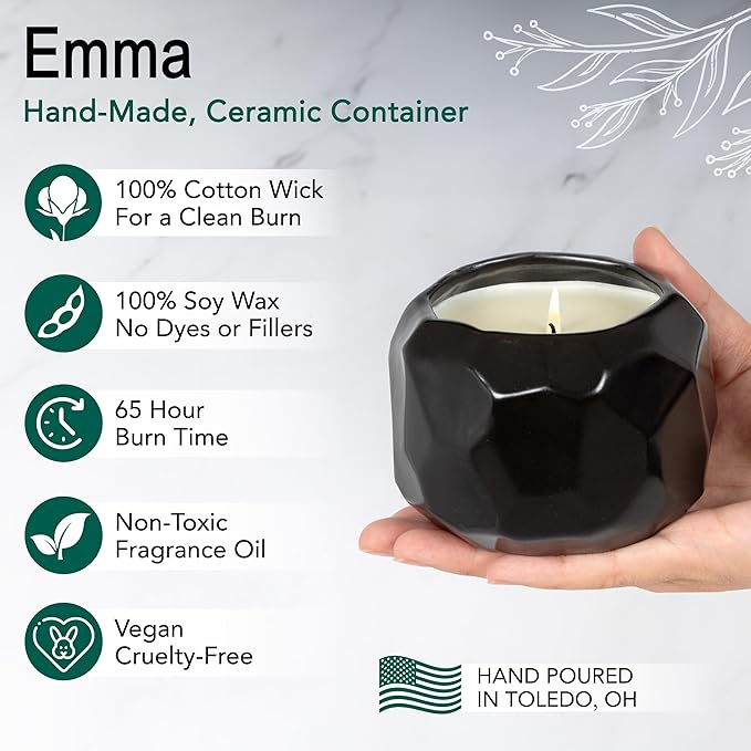 The Growing Candle, Lemongrass Scented, 13oz Ceramic Pot, Single Wick Aromatherapy Candles, 100% Soy for Women and Men, Emma