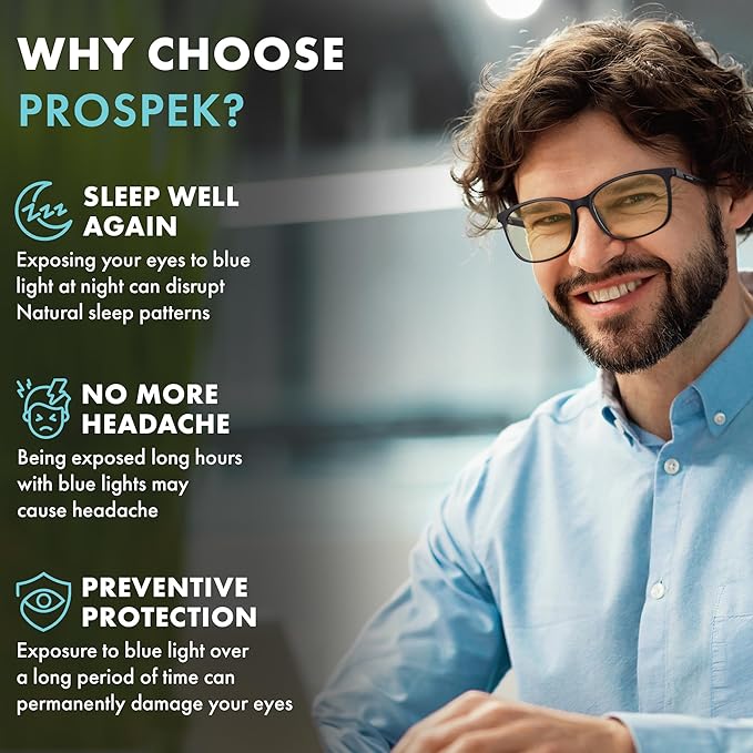 Prospek Mens Blue Light Glasses,CARBON - High Optical Quality Lenses and Ultra Light Frame