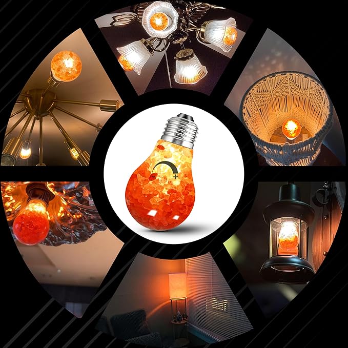 Dimmable Himalayan Salt Lamp LED Light Bulbs, E26 2200K Warm Amber Pink Night Light, 6W Mood Lighting, E26 A60 Salt Rock Stress Relief Bulbs for Bedroom, Decor, Sleep Light, 2pack