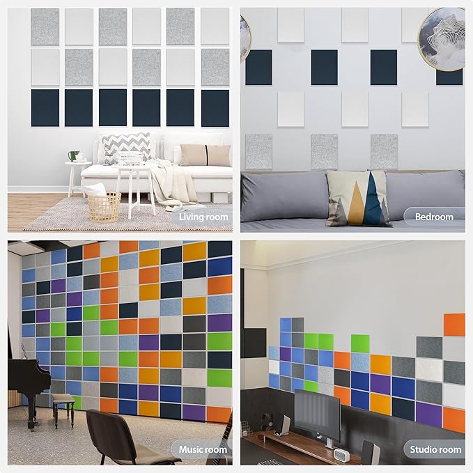 12 Pack Acoustic Panels Self Adhesive Sound Proof Foam, High Density Sound Acoustic Panel, 16X12X0.4 Inch 4:3 Rectangle Panels in Home, Office, Reccording Room, Studio,more(Dark Blue)