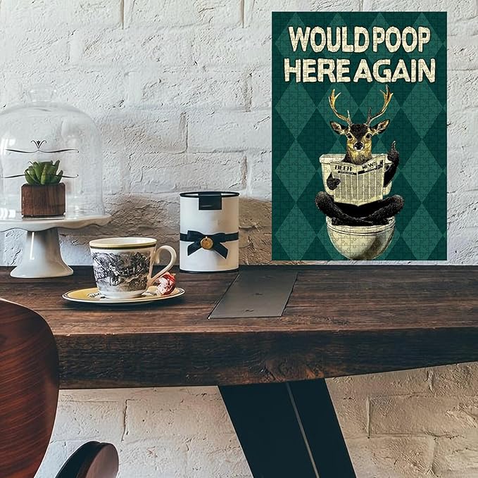 1000 Piece Wooden Deer Puzzle Would Poop Here Again Adult Challenge for Focus & Stress Relief 29.5x19.7 Inch